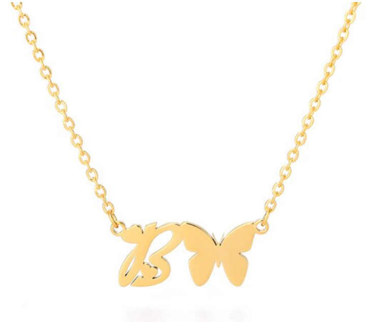 14K Gold-Plated Piper Butterfly Initial Necklace